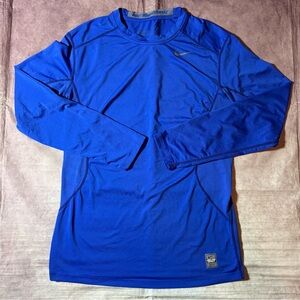 Nike Pro Combat Dri-FIT Shirt Mens Medium Blue Long Sleeve Fitted Training Gym